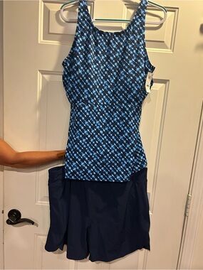 NWT Lands' End Swim Set Tankini Top & Board Shorts Navy Size XL